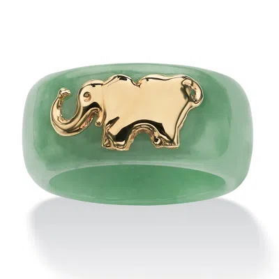 Palm Beach Jewelry Round Green Jade 10k Yellow Gold Elephant Ring Band