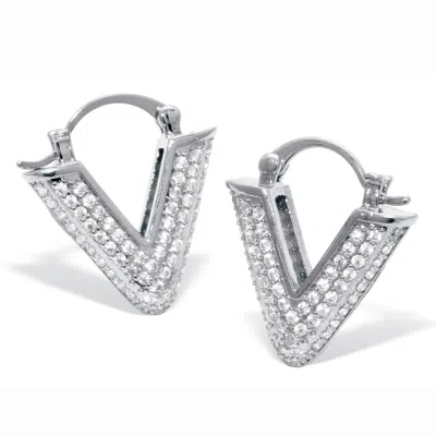 Palm Beach Jewelry Round Pave-style Crystal Silvertone V-hoop Earrings In White
