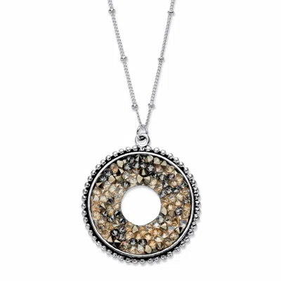 Palm Beach Jewelry Round Simulated Druzy Brown Quartz Silvertone Circle Pendant Necklace 18"-20"