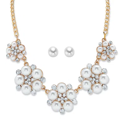 Palm Beach Jewelry Round Simulated Pearl And Crystal Goldtone Necklace And Earring Set 17"-20"