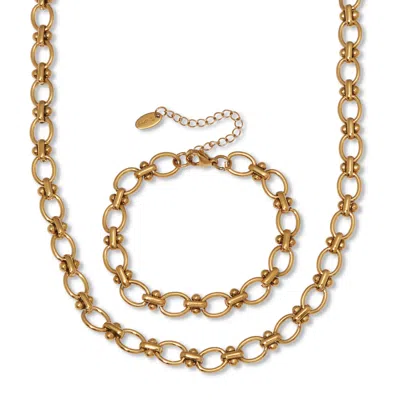 Palm Beach Jewelry Round Yellow Gold Ion-plated Stainless Steel Link Necklace Set, 18 To 20-inch