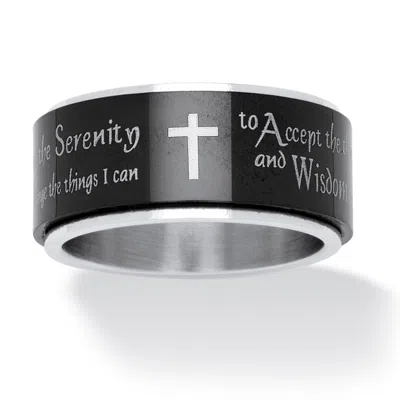 Palm Beach Jewelry Serenity Prayer Cross Spinner Ring In Black Ip Stainless Steel & Stainless Steel