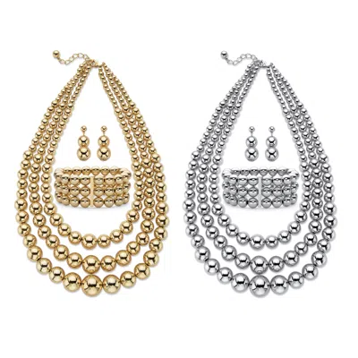Palm Beach Jewelry Set Of 2 Silvertone And Goldtone Necklace Sets, 16.5 Inch Plus 3 Inch Extension In Yellow