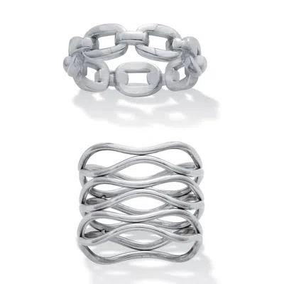 Palm Beach Jewelry Set Of 2 Stainless Steel Weaved And Chain-link Rings