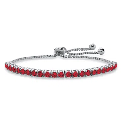 Palm Beach Jewelry Silver Tone Strand Simulated Birthstone Tennis Bracelet In Red