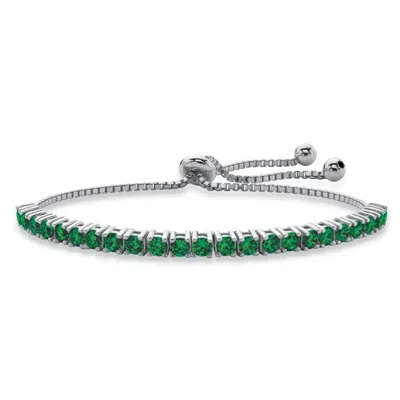 Palm Beach Jewelry Silver Tone Strand Simulated Birthstone Tennis Bracelet In Green