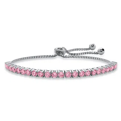 Palm Beach Jewelry Silver Tone Strand Simulated Birthstone Tennis Bracelet In Pink