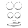 Palm Beach Jewelry Silvertone 4-piece Beaded Textured Earrings And Adjustable Slider Bracelet Set