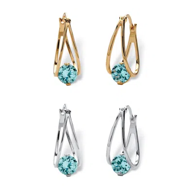 Palm Beach Jewelry Silvertone And Goldtone Birthstone Hoop Earrings In Blue