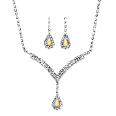 Palm Beach Jewelry Silvertone Aurora Borealis Crystal Earrings And "y" Necklace Set 13"-17" In Multi