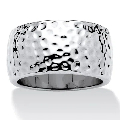 Palm Beach Jewelry Silvertone Hammered Wide Ring Band In White