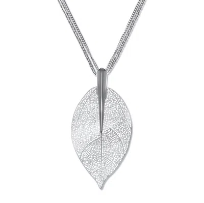Palm Beach Jewelry Silvertone Leaf Drop Necklace, 26 Inch Chain, Plus 2 Inch Extension