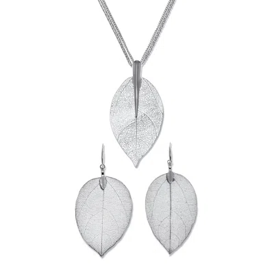 Palm Beach Jewelry Silvertone Leaf Necklace And Drop Earrings Set, 26 Inches, Plus 2 Inch Extension In White