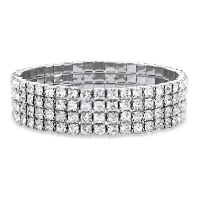 Palm Beach Jewelry Silvertone Round Crystal Multi-row Stretch Bracelet 7" In White
