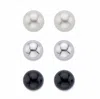 Palm Beach Jewelry Silvertone, Simulated Pearl And Onyx Silvertone Stud Earring Set (10mm)