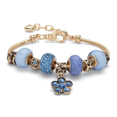 Palm Beach Jewelry Simulated Birthstone Goldtone Bali-style Bracelet 8" With 2" Extender In Blue