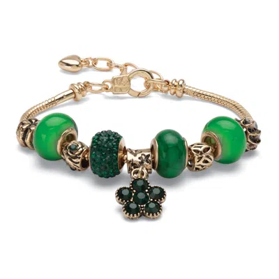 Palm Beach Jewelry Simulated Birthstone Goldtone Bali-style Bracelet 8" With 2" Extender In Green