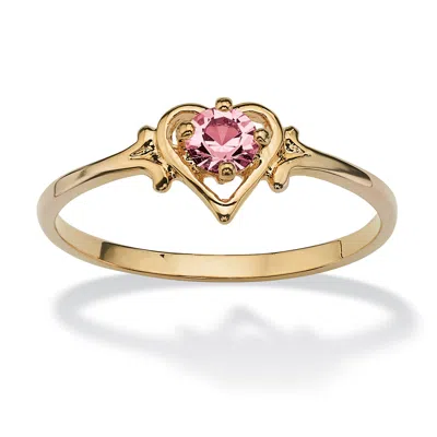 Palm Beach Jewelry Simulated Birthstone Heart Ring In Gold-plated In Pink