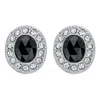 Palm Beach Jewelry Simulated Black Oval-cut Onyx With Crystal Accents Silvertone Earrings