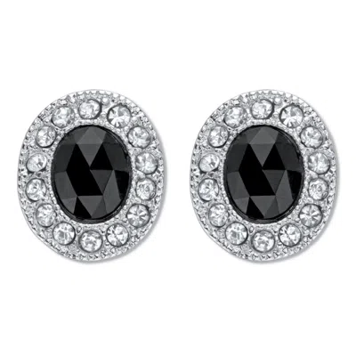 Palm Beach Jewelry Simulated Black Oval-cut Onyx With Crystal Accents Silvertone Earrings