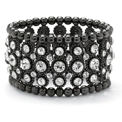Palm Beach Jewelry Simulated Black Pearl And Crystal Stretch Bracelet 7"