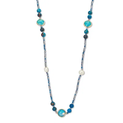 Palm Beach Jewelry Simulated Blue Opal And Genuine Jasper Goldtone Beaded Necklace 38-inch