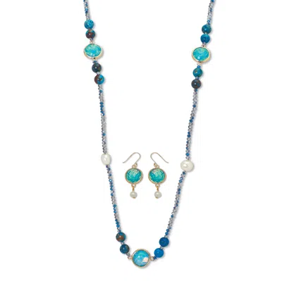 Palm Beach Jewelry Simulated Blue Opal Necklace And Earring Set