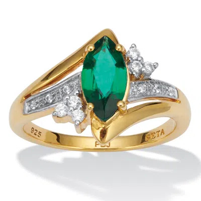 Palm Beach Jewelry Simulated Emerald Gold-plated Sterling Silver Ring In Yellow