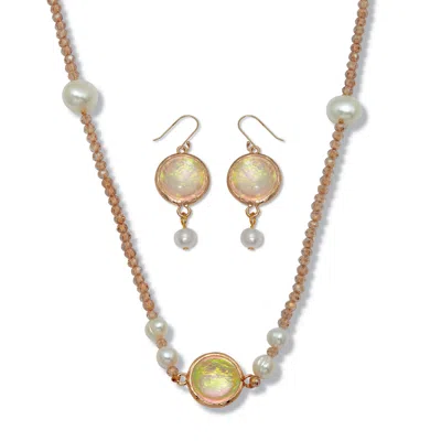 Palm Beach Jewelry Simulated Opal And Pearl Necklace And Earring Set In White