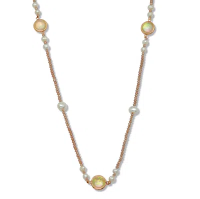 Palm Beach Jewelry Simulated Opal And Simulated Pearl Goldtone Beaded Necklace 38-inch