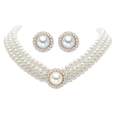 Palm Beach Jewelry Simulated Pearl And Crystal Goldtone Stud Earring And Necklace Set 13"-16"