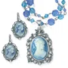 Palm Beach Jewelry Simulated Pearl And Lucite Cameo 2-piece Set In Antiqued Silvertone