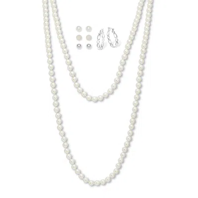 Palm Beach Jewelry Simulated Pearl Silvertone Endless Necklace And Earrings Set, 70 Inches