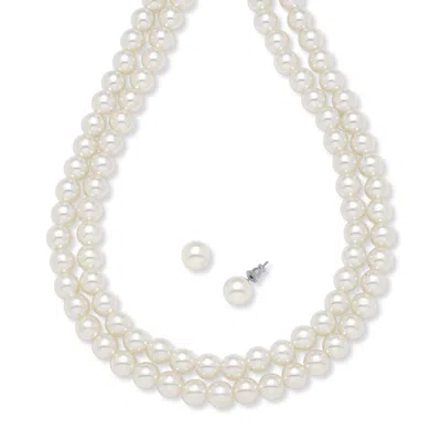 Palm Beach Jewelry Simulated Pearl Silvertone Link Double-strand Necklace And Earrings Set