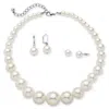 Palm Beach Jewelry Simulated Pearl Silvertone Necklace And 2-pair Earrings Set