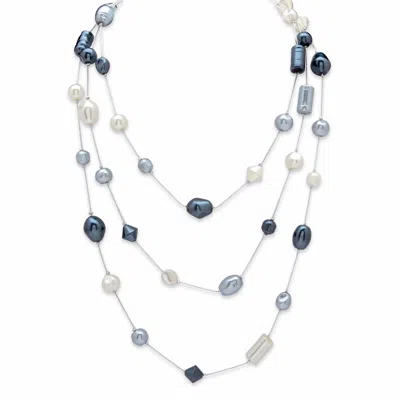 Palm Beach Jewelry Simulated White Silver And Black Pearl Silvertone Beaded Necklace 60"