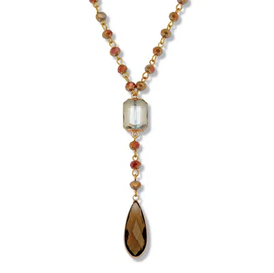 Palm Beach Jewelry Smoky Crystal Goldtone Y Necklace 24-inch Length, Plus 2-inch Extension