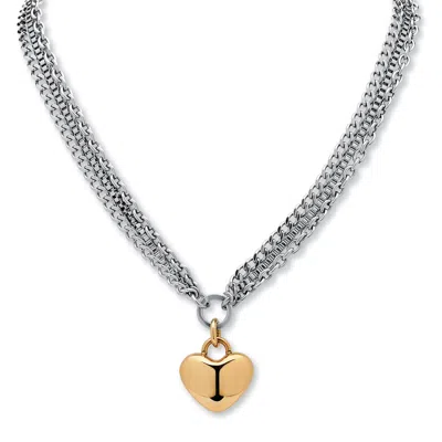 Palm Beach Jewelry Stainless Steel Gold Ion-plated Heart Pendant On Triple-chain Necklace 18" In White