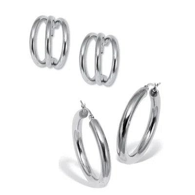 Palm Beach Jewelry Stainless Steel Hoop Earrings, 2-pair Set In White