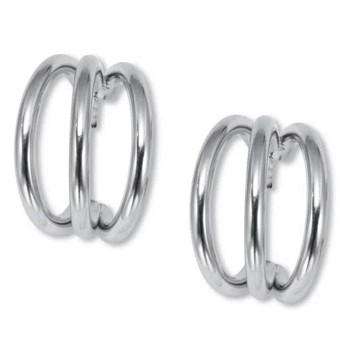 Palm Beach Jewelry Stainless Steel Open Hoop Earrings In White