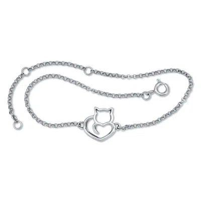 Palm Beach Jewelry Sterling Silver Cat Charm Bracelet 7.5-inch Length