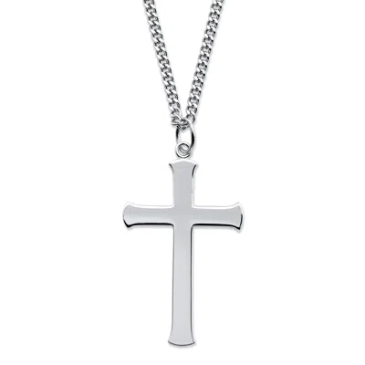 Palm Beach Jewelry Sterling Silver Cross Pendant Necklace With Stainless Steel Chain 24" In White