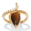 Palm Beach Jewelry Teardrop Tiger's Eye And Cubic Zirconia 14k Gold-plated Ring