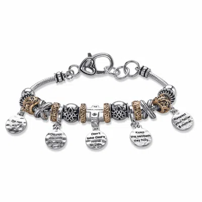 Palm Beach Jewelry Ten Commandments Goldtone And Silvertone Bali-style Beaded Charm Bracelet 8"