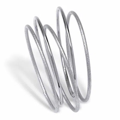 Palm Beach Jewelry Textured And Polished 5-piece Bangle Bracelet Set In Silvertone 9"