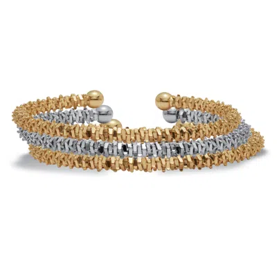 Palm Beach Jewelry Textured Goldtone And Silvertone Cuff Bracelets 6 Inch, 3-piece Set
