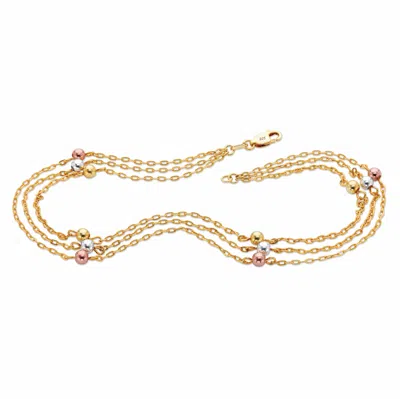 Palm Beach Jewelry Tri-tone Rose Gold, Silver And Gold-plated Silver Strand Ankle Bracelet 11"