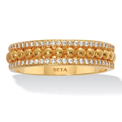Palm Beach Jewelry Triple Row Yellow Gold-plated Round Crystal Band Ring