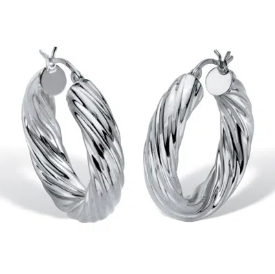 Palm Beach Jewelry Twisted Hoop Earrings .925 Sterling Silver 1 1/4" Diameter In White