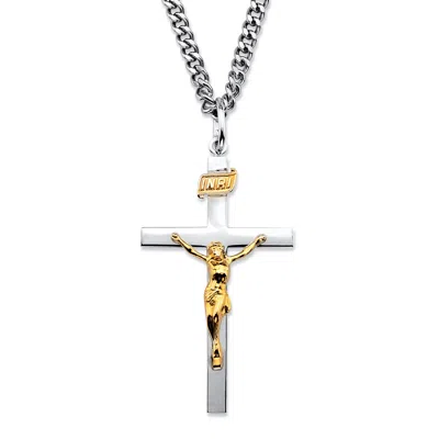 Palm Beach Jewelry Two-tone Crucifix 14k Gold-plated Sterling Silver Pendant Necklace 24" In White